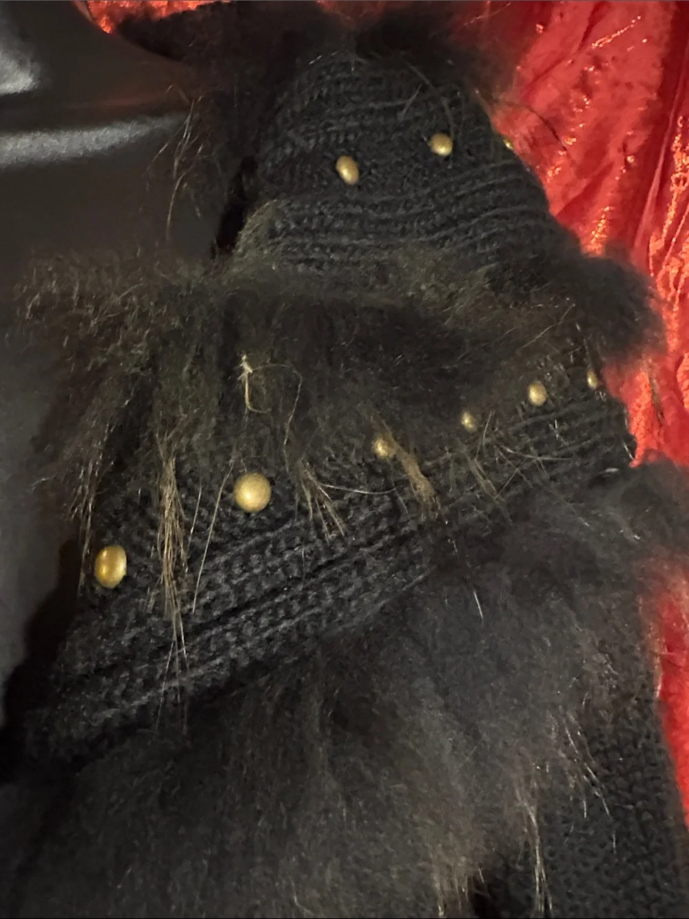 Black Faux-Fur Trim Knit Cardigan Sweater with Belt